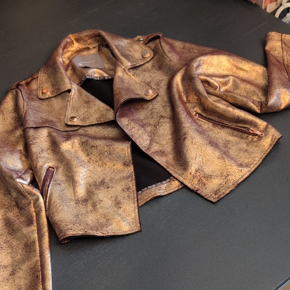 Anthropologie Red and Gold Leather Jacket with Biker Style